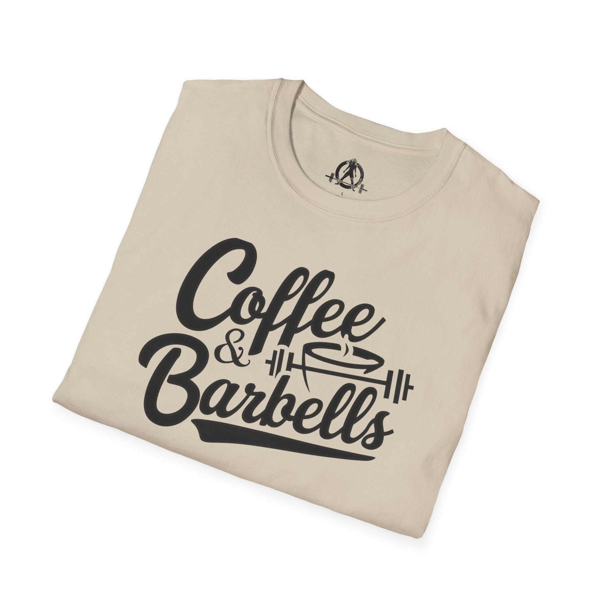 Coffee & Barbells - Unisex Softstyle T-Shirt - Black Print on Front Plain Back