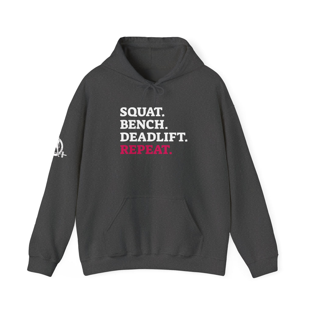 WWLW “Squat • Bench • Deadlift • Repeat” Hoodie - Front Logo & Side Arm