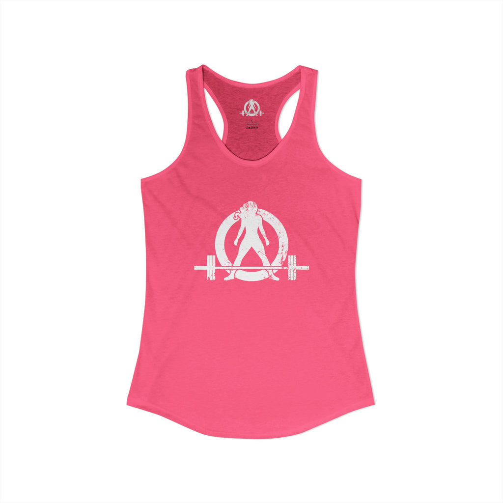 Cardio?  Lift Weights Faster - Distressed White Logo - Ideal Racerback Tank - Front & Back