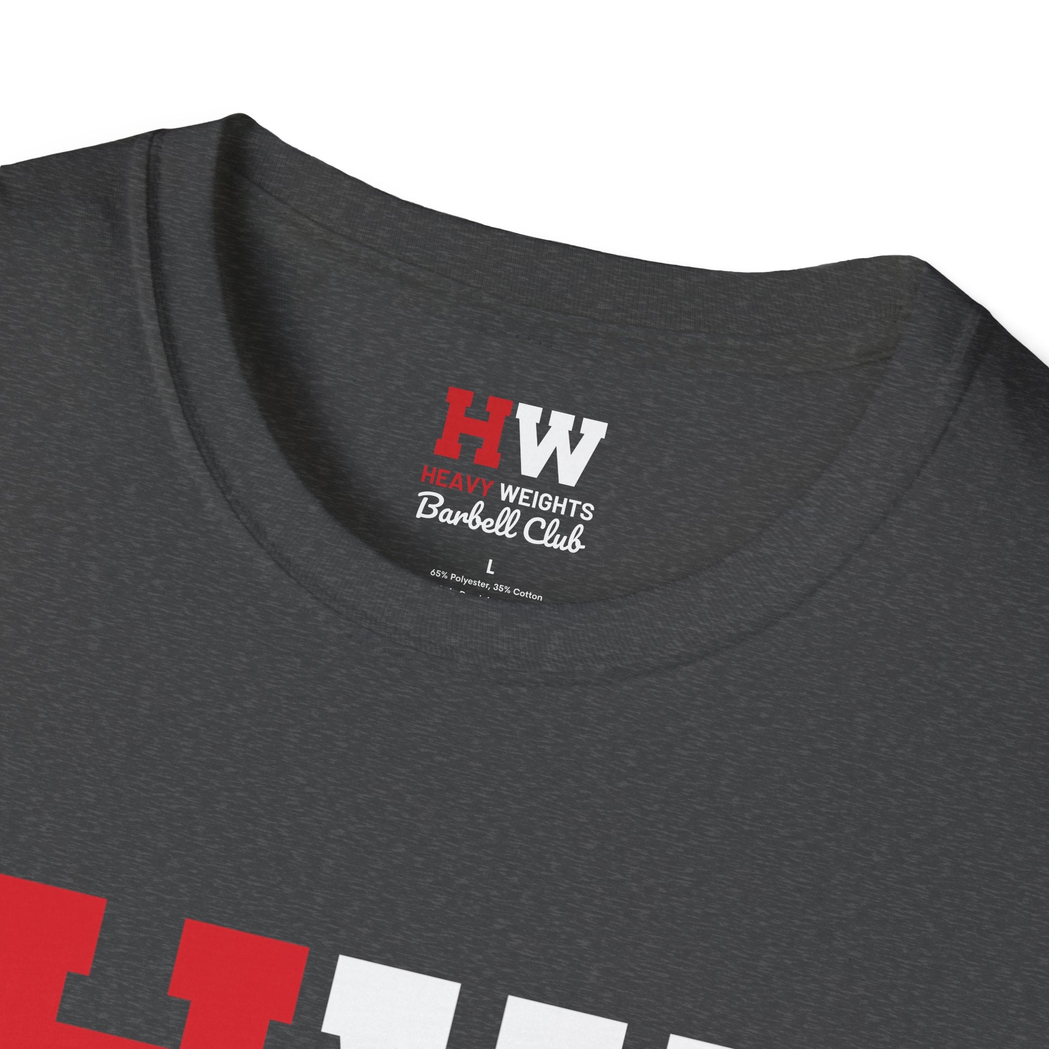 Heavy Weights Barbell Club  - Unisex Softstyle T-Shirt - Black Logo - Plain Back