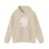 Lift Heavy Run Fast - Unisex Heavy Blend Hooded Sweatshirt - Front White Logo