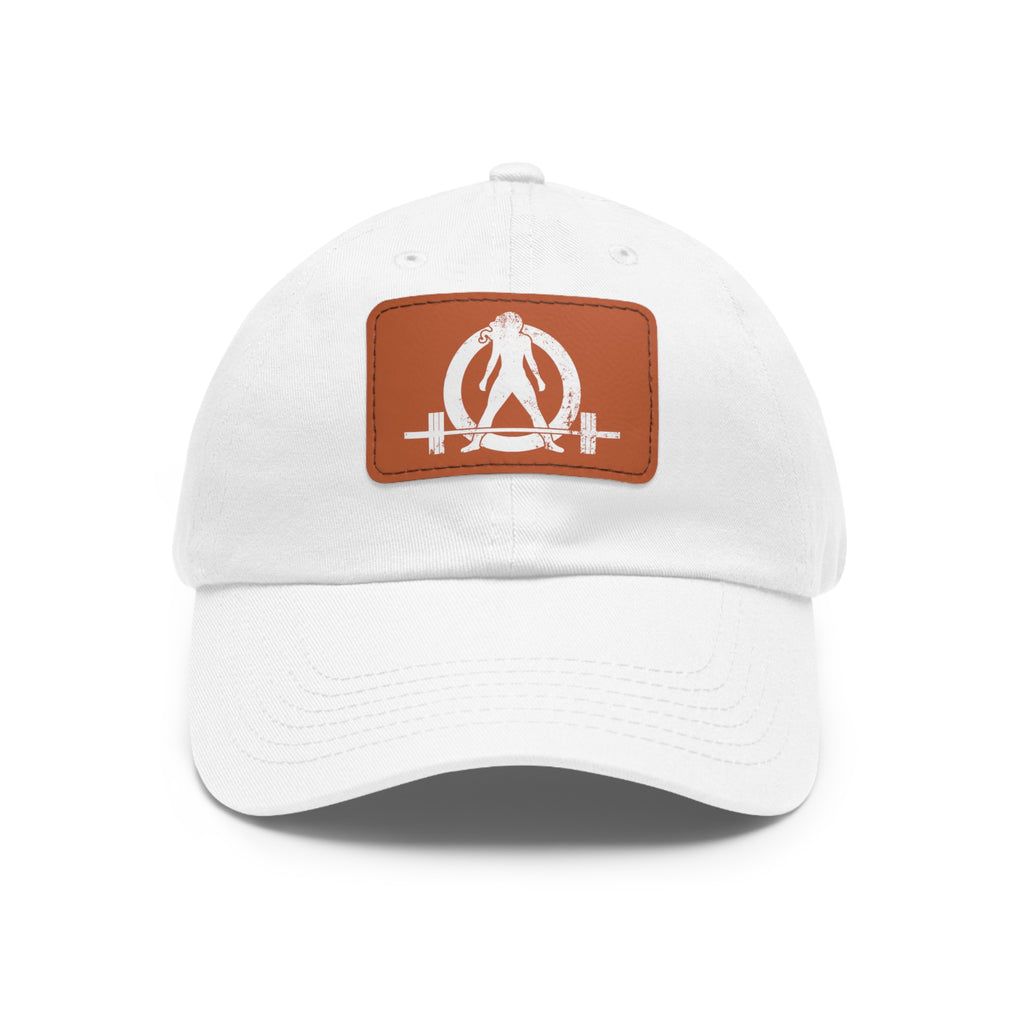 Distressed - Dad Hat with Leather Patch (Rectangle) - White Font