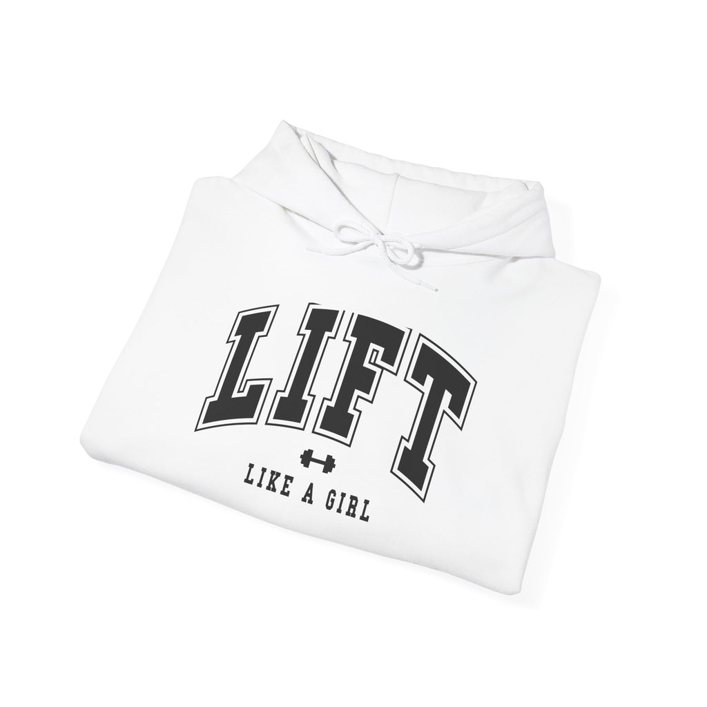 Lift Like.A Girl - Unisex Heavy Blend Hooded Sweatshirt - Black Logo on Front & Right Sleeve