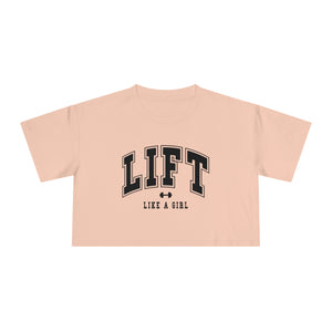 Lift Like A Girl - Women's Crop Tee - Pale Pink - Front Black Logo