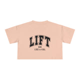 Lift Like A Girl - Women's Crop Tee - Pale Pink - Front Black Logo