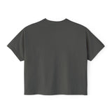 Women's Boxy Tee - Black Distressed Logo Front Plain Back