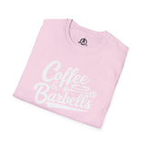 Coffee & Barbells - Unisex Softstyle T-Shirt - White Print on Front Plain Back