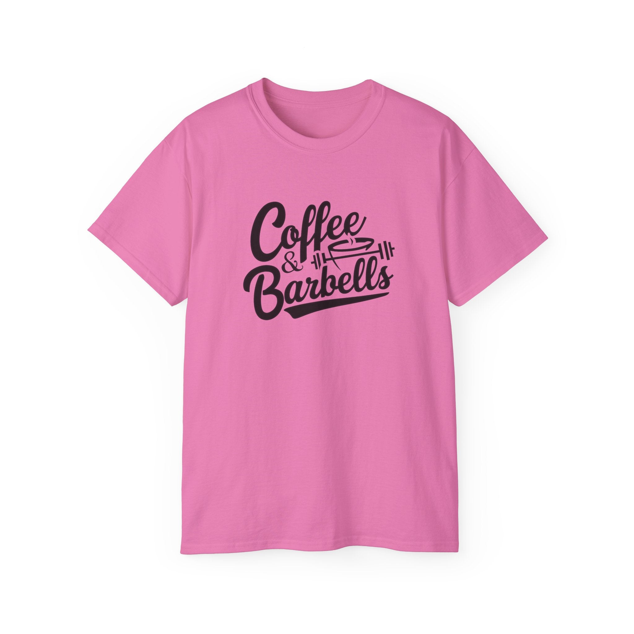 Coffee & Barbells - Unisex Ultra Cotton Tee - Front Black Logo - Plain Back