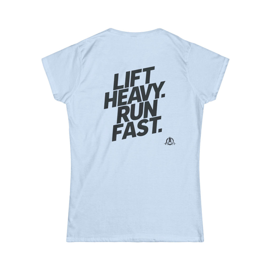 Lift Heavy Run Fast - Women's Softstyle Tee - Black Front & Back Logo