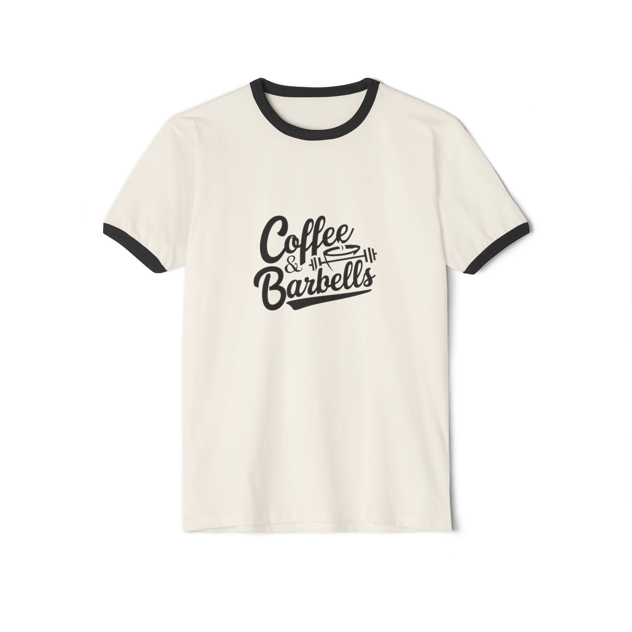 Coffee & Barbells  - Unisex Cotton Ringer T-Shirt - Black Logo Plain Back
