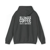 COFFEE and a Barbell  - Distressed White Logo  - Unisex Heavy Blend Hooded Sweatshirt