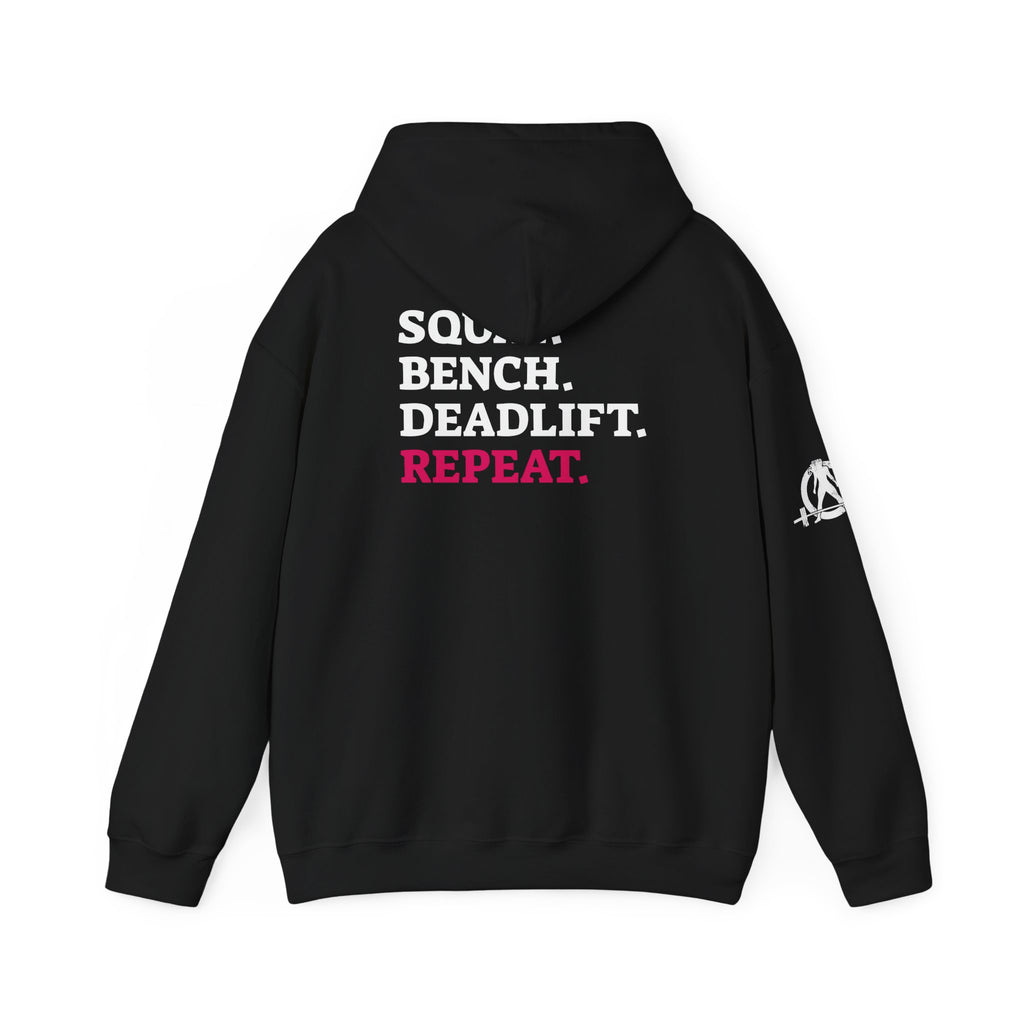 WWLW “Squat • Bench • Deadlift • Repeat” Hoodie - White Logo on Back