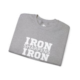 Iron Sharpens Iron - Unisex Heavy Blend™ Crewneck Sweatshirt - Front White Logo - Plain Back