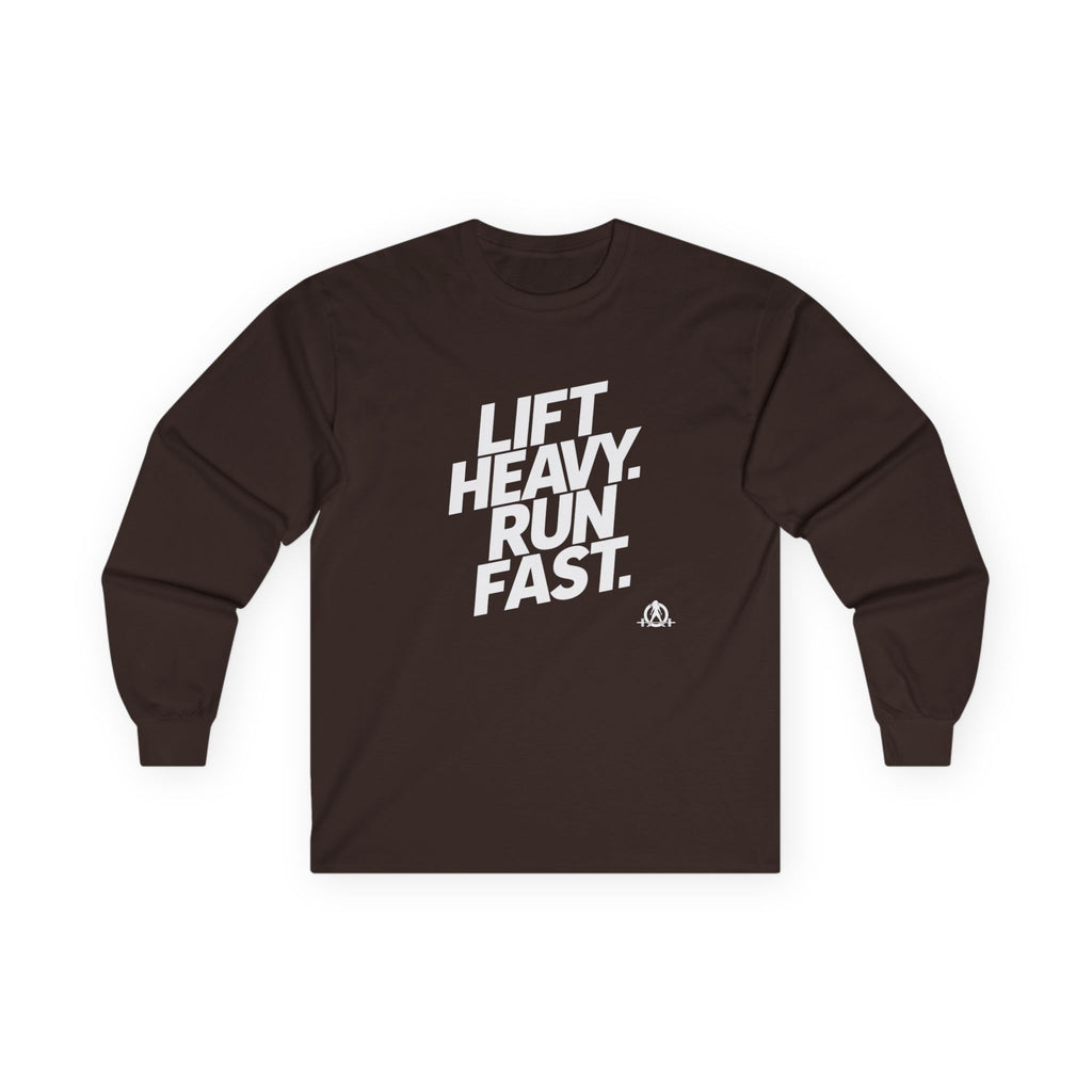 Lift Heavy Run Fast - Ultra Cotton Long Sleeve Tee - White Logo Front