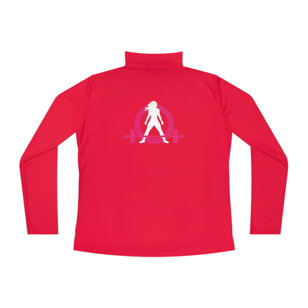 Ladies Quarter-Zip Pullover - Black Distressed Logo