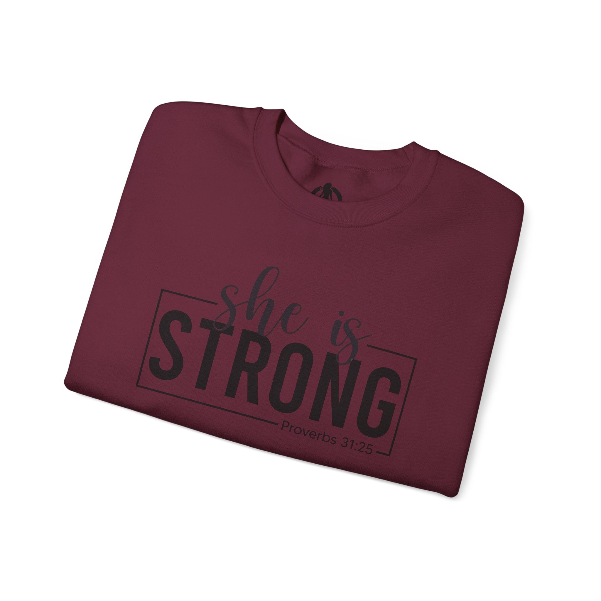 She is STRONG - Unisex Heavy Blend™ Crewneck Sweatshirt - Front Black Logo - Plain Back