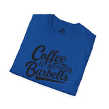 Coffee & Barbells - Unisex Softstyle T-Shirt - Black Print on Front Plain Back