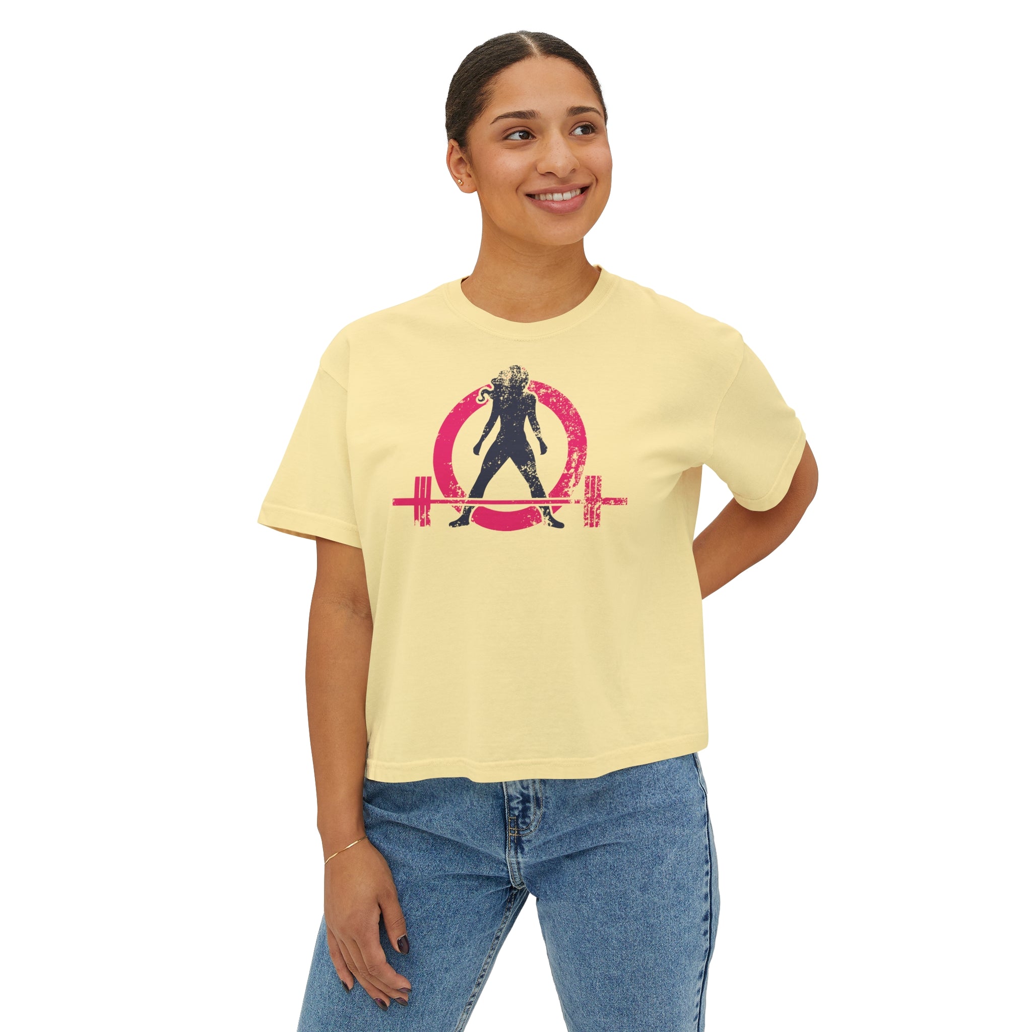 Women's Boxy Tee - Color Distressed Logo Front Plain Back