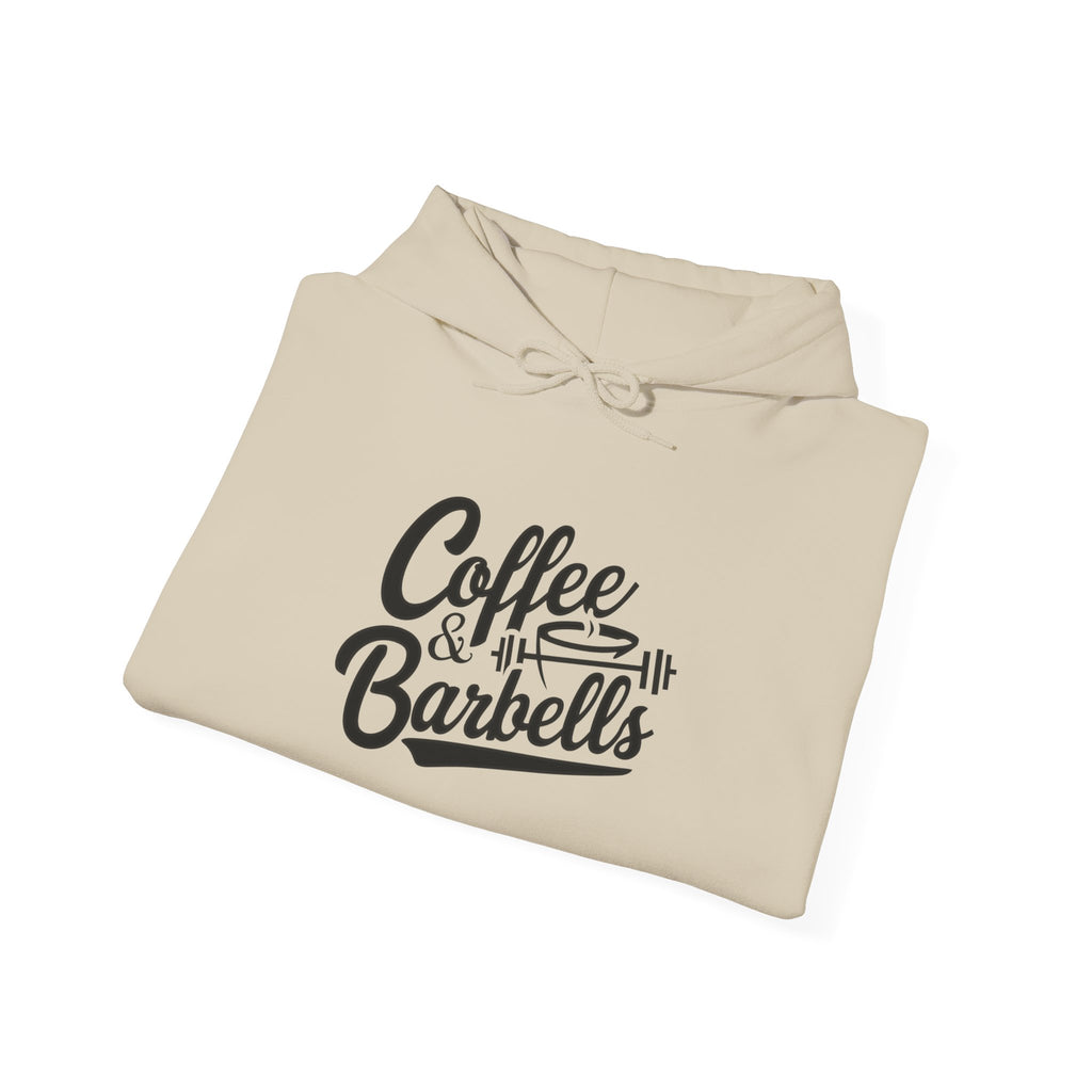 Coffee & Barbells  - Unisex Heavy Blend Hooded Sweatshirt - Black Logo on Front & Right Sleeve