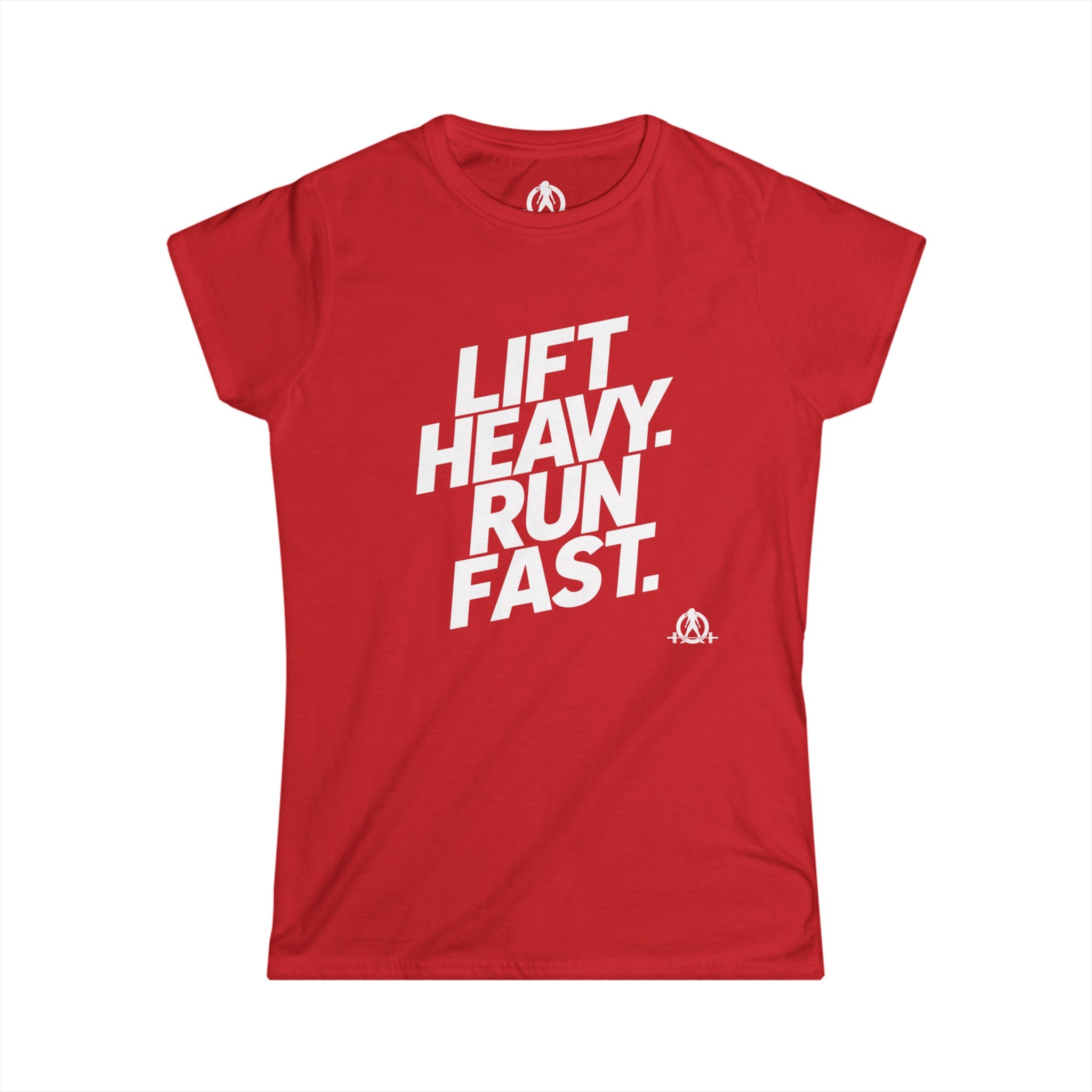 Lift Heavy Run Fast - Women's Softstyle Tee - White Front Logo