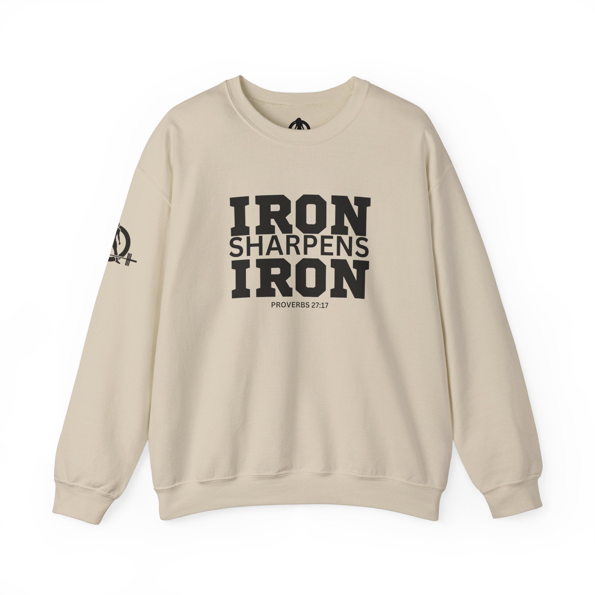 Iron Sharpens Iron - Unisex Heavy Blend™ Crewneck Sweatshirt - Front Black Logo - Plain Back