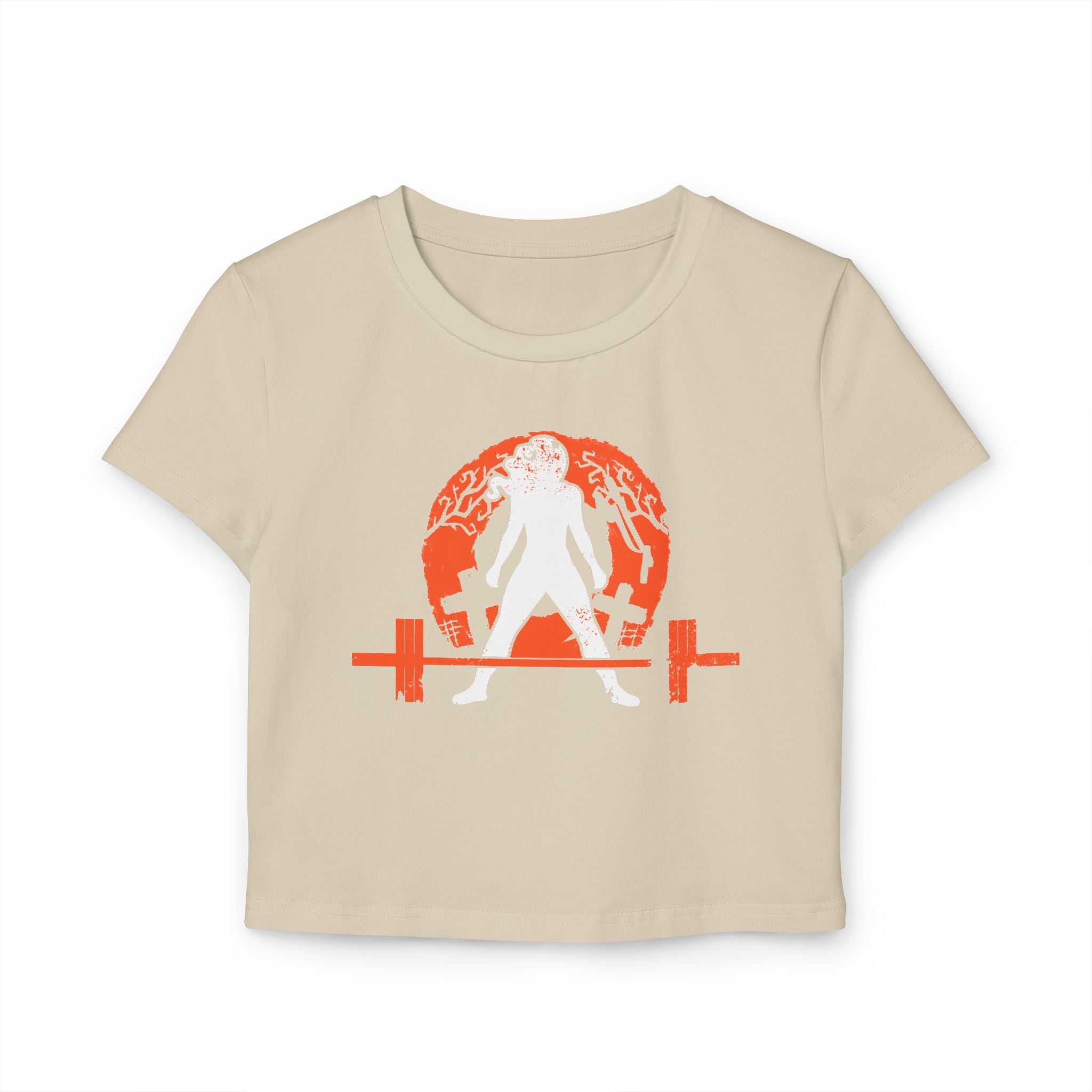 Women's Baby Tee - White Distressed Logo - Halloween Graveyard