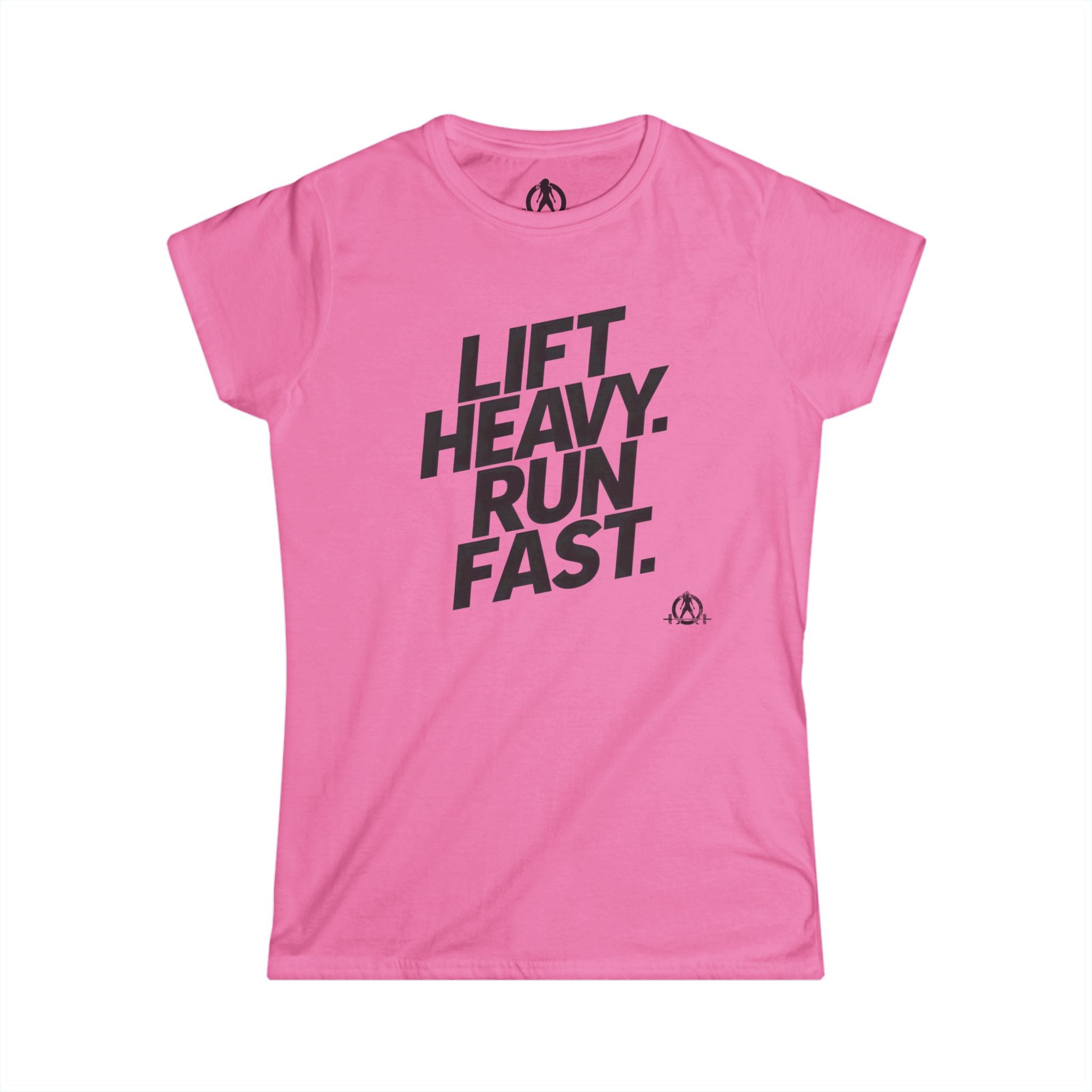 Lift Heavy Run Fast - Women's Softstyle Tee - Black Front Logo