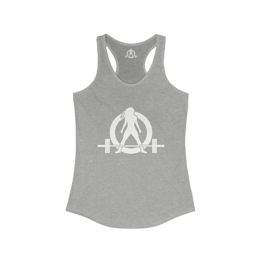 Iron Sharpens Iron - Women's Ideal Racerback Tank - White Font - Print on Front & Back