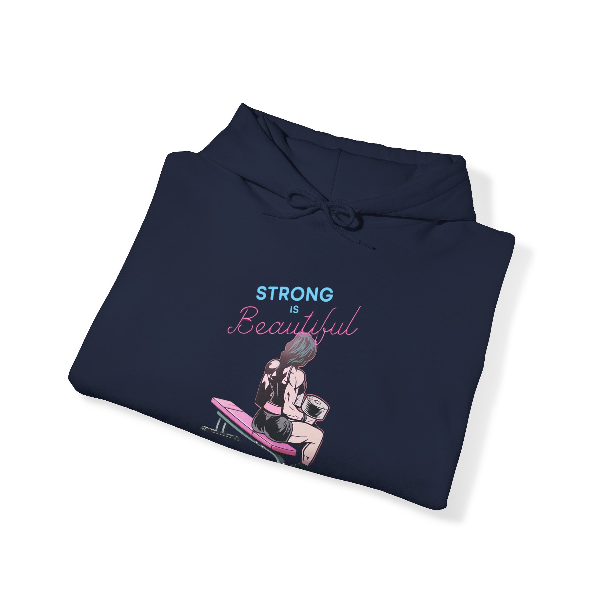 Strong Her Cartoon - Unisex Heavy Blend Hooded Sweatshirt - White Logo on Front & Right Sleeve