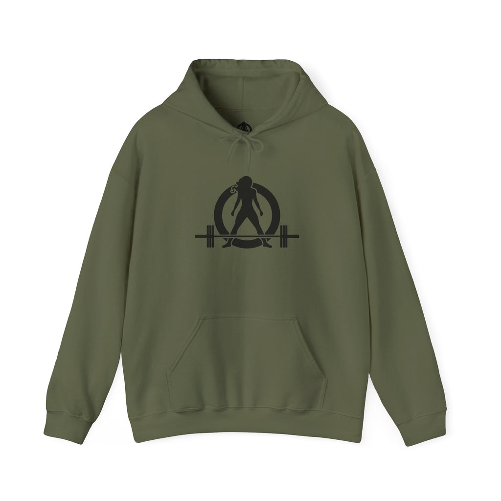 Goal Weight Strong AF – Unisex Heavy Blend™ Hooded Sweatshirt (Front & Back Black Logo) 🖤💪🔥