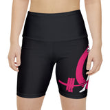 Women's Workout Shorts (AOP) - Black Shorts - Left Full Leg - Color Distressed Logo