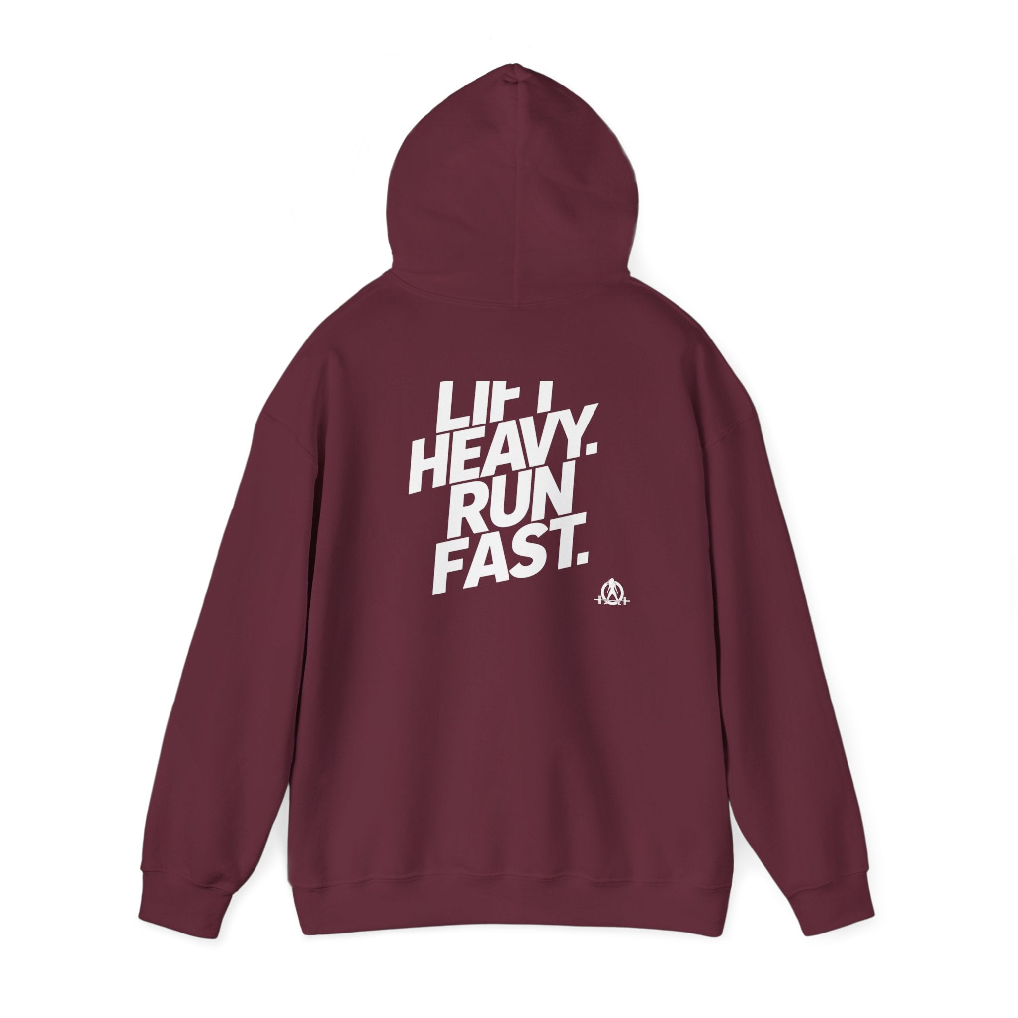 Lift Heavy Run Fast - Unisex Heavy Blend Hooded Sweatshirt - Front White & Back Logo