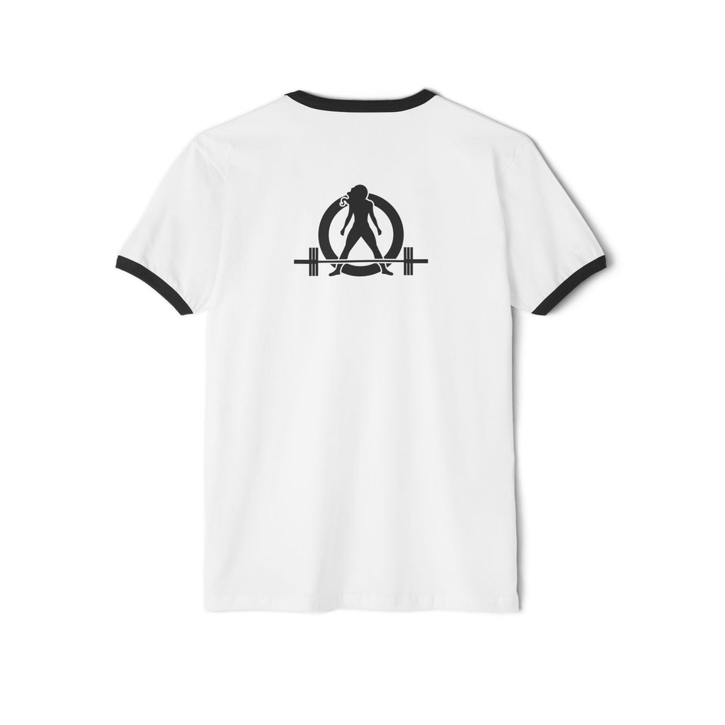 Strong Not Skinny - Unisex Cotton Ringer T-Shirt - Black Logo Front & Back