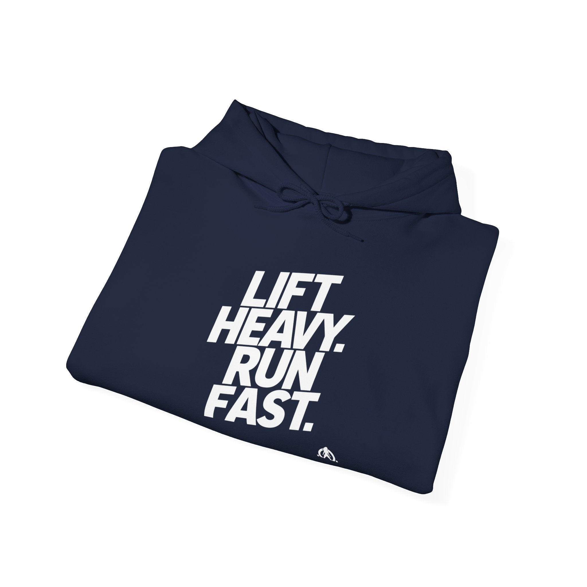 Lift Heavy Run Fast - Unisex Heavy Blend Hooded Sweatshirt - Front White Logo