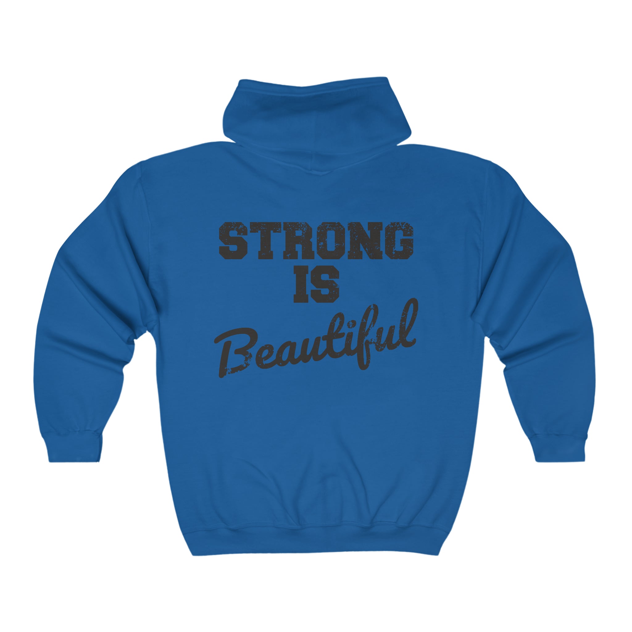 Unisex Heavy Blend Full Zip Hooded Sweatshirt - Front Chest Black Logo - Strong Is Beautiful on Back