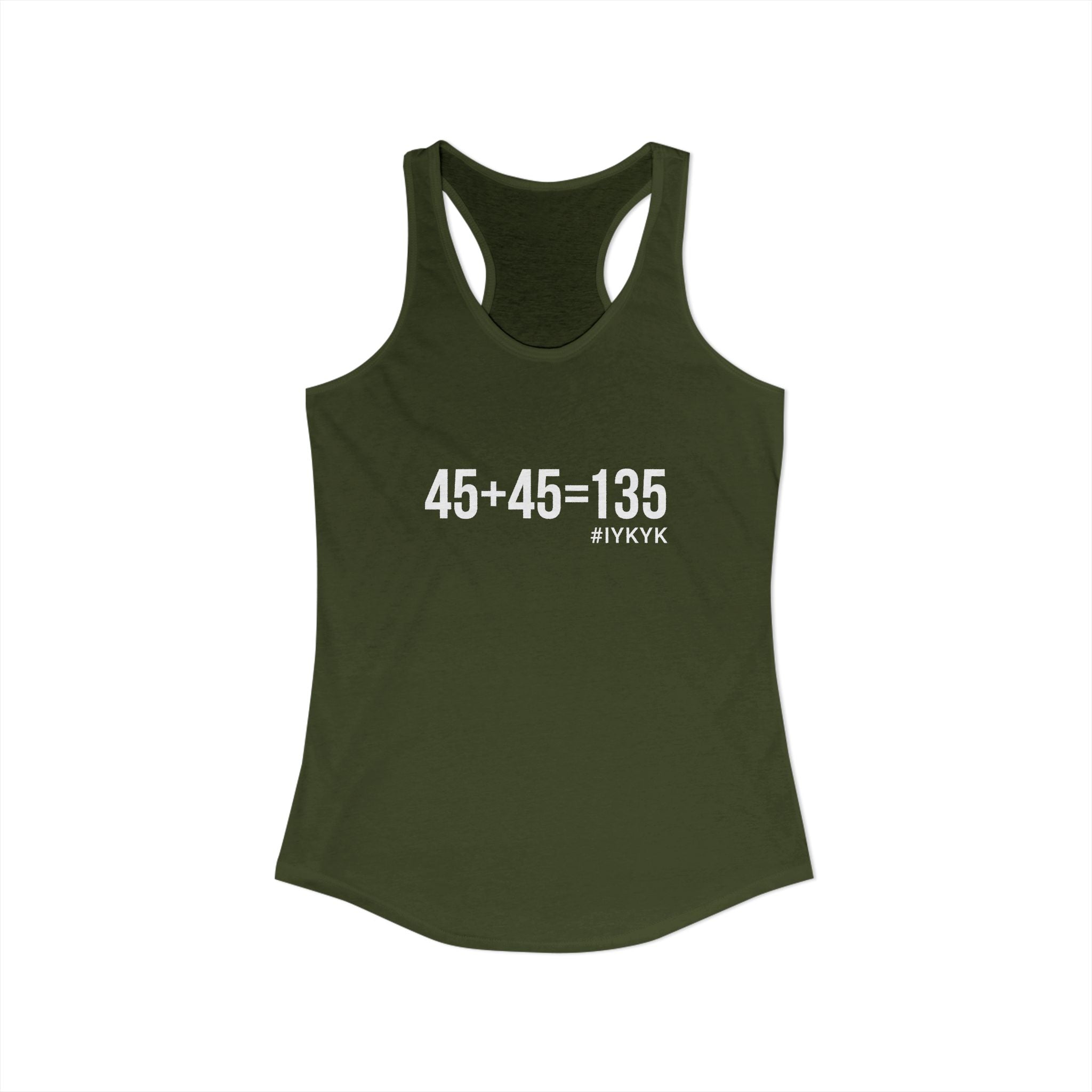 45 + 45 = 135 - Women's Ideal Racerback Tank - White Print Front & Back