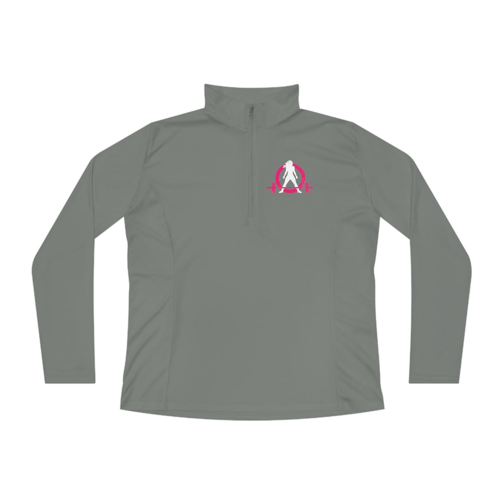 Ladies Quarter-Zip Pullover - Black Distressed Logo