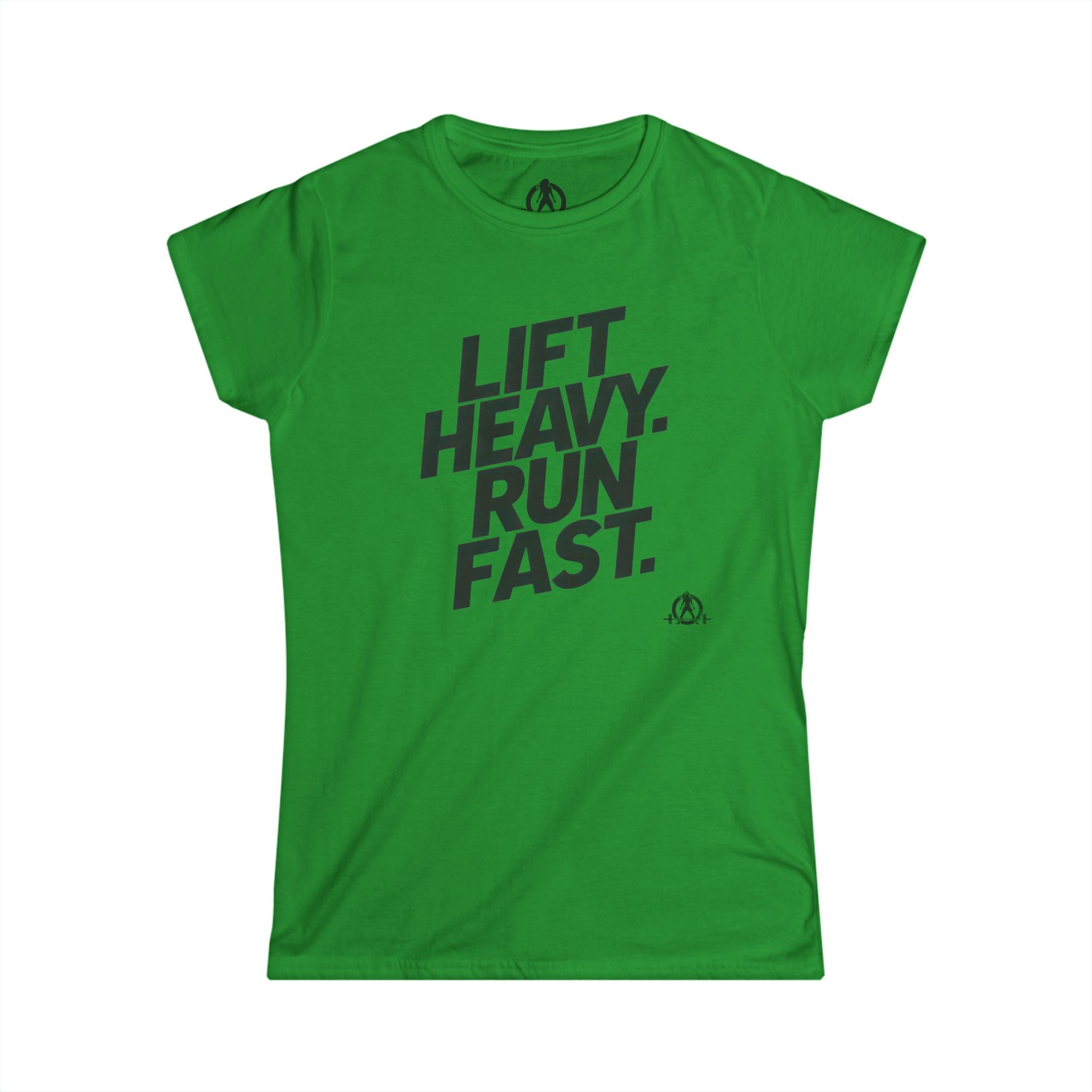 Lift Heavy Run Fast - Women's Softstyle Tee - Black Front Logo