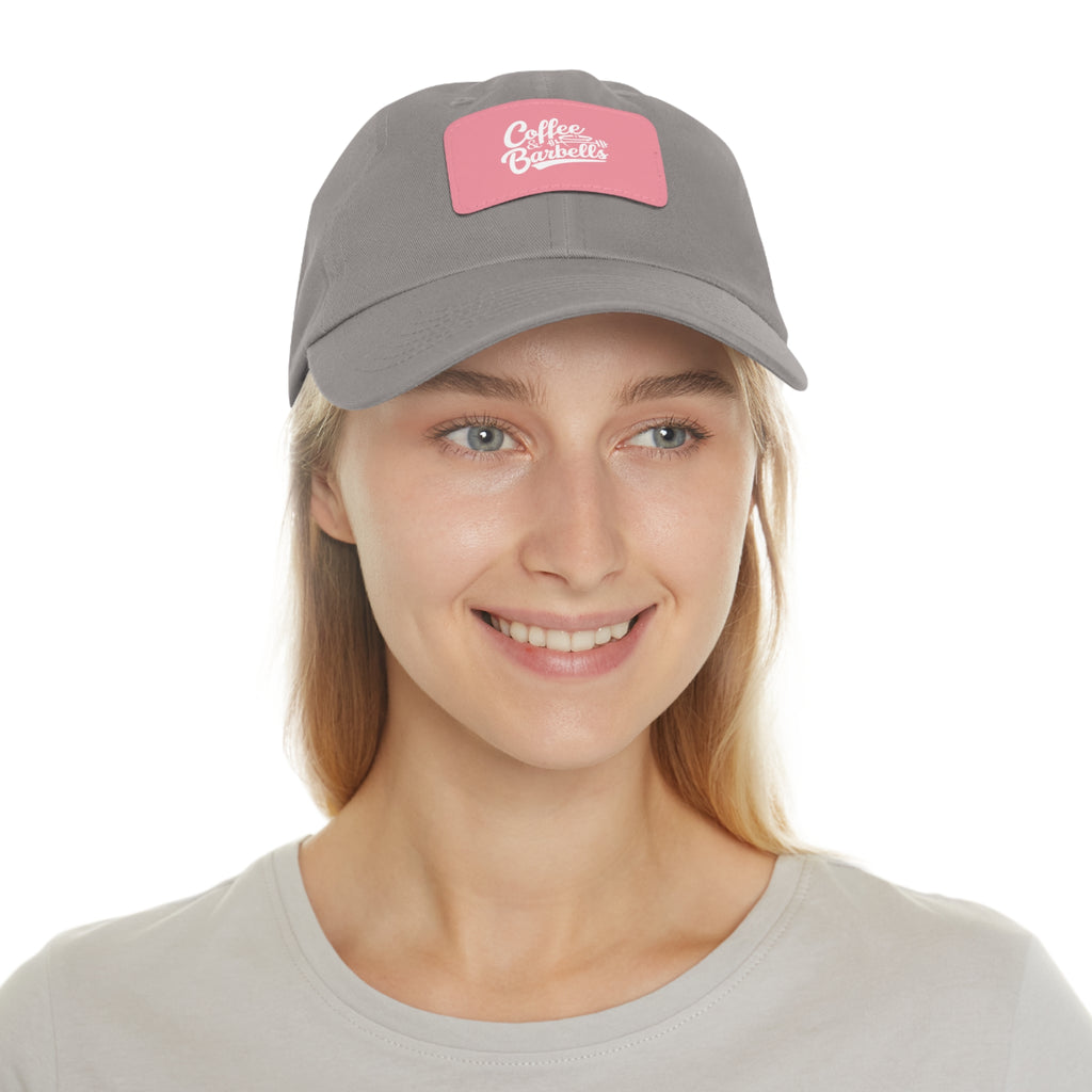 Coffee & Barbells - Dad Hat with Leather Patch (Rectangle) - White Font