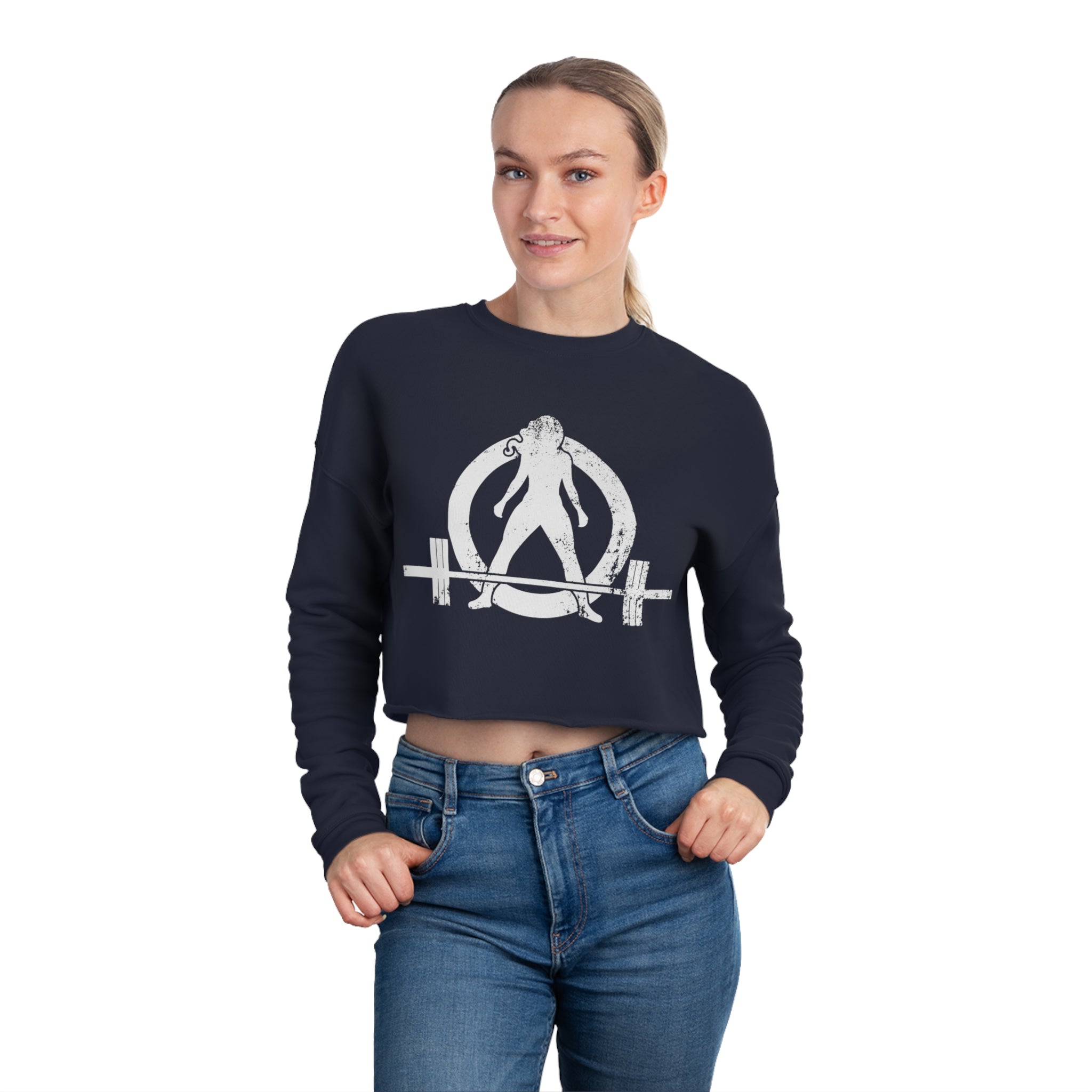 Women's Cropped Sweatshirt - Distressed White Logo