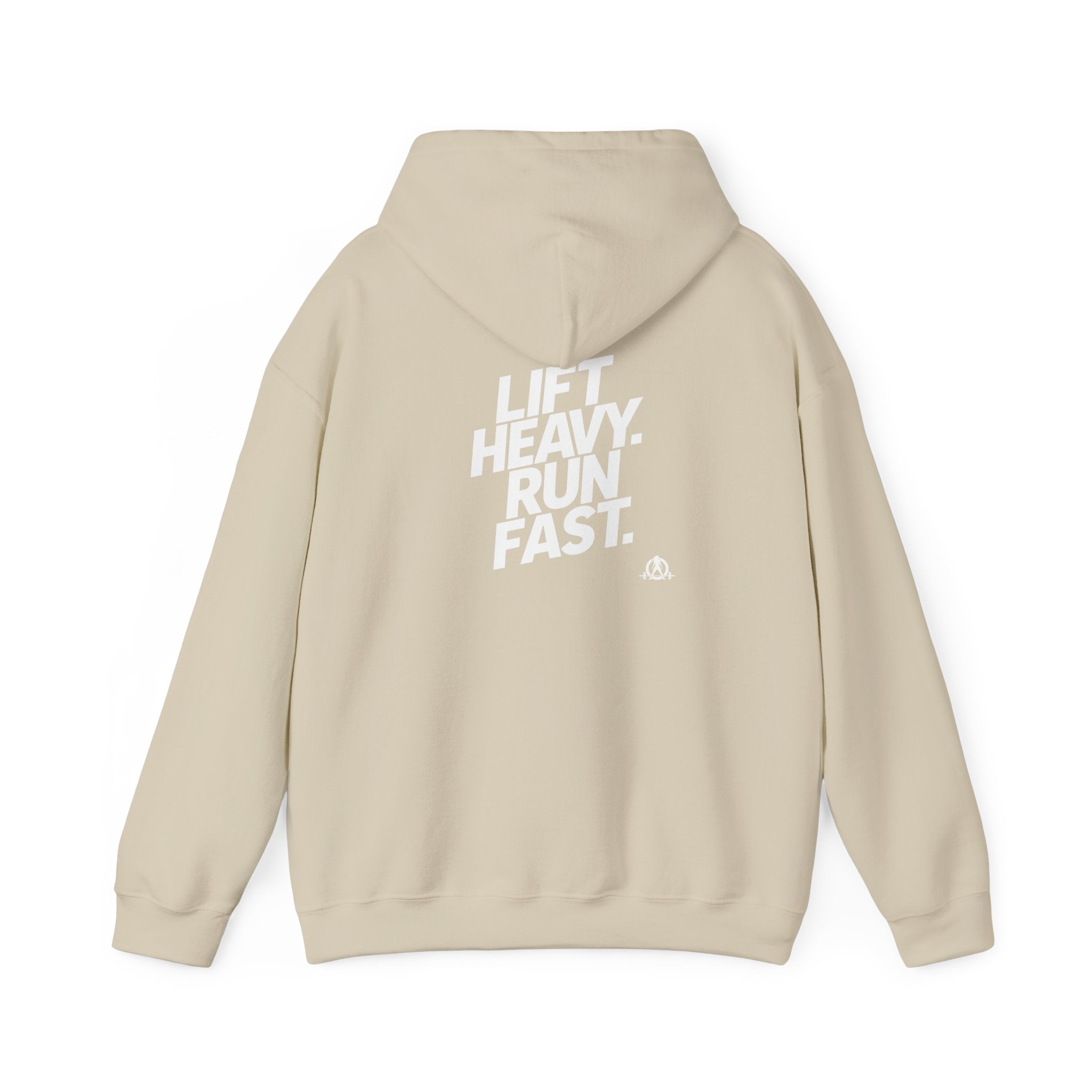 Lift Heavy Run Fast - Unisex Heavy Blend Hooded Sweatshirt - Front White & Back Logo