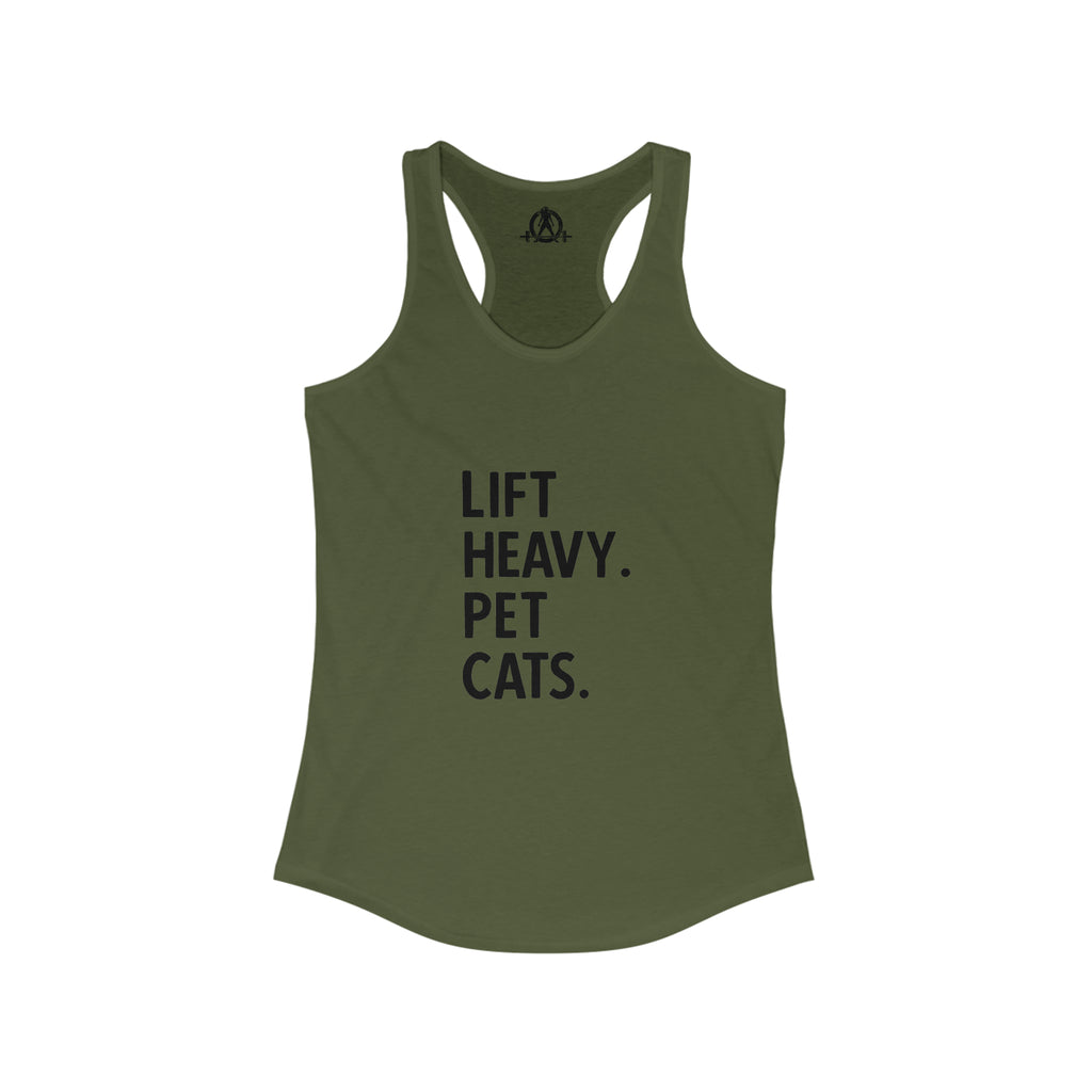 Lift Heavy Pet Cats - Women's Ideal Racerback Tank - Front Logo and Small Back Logo