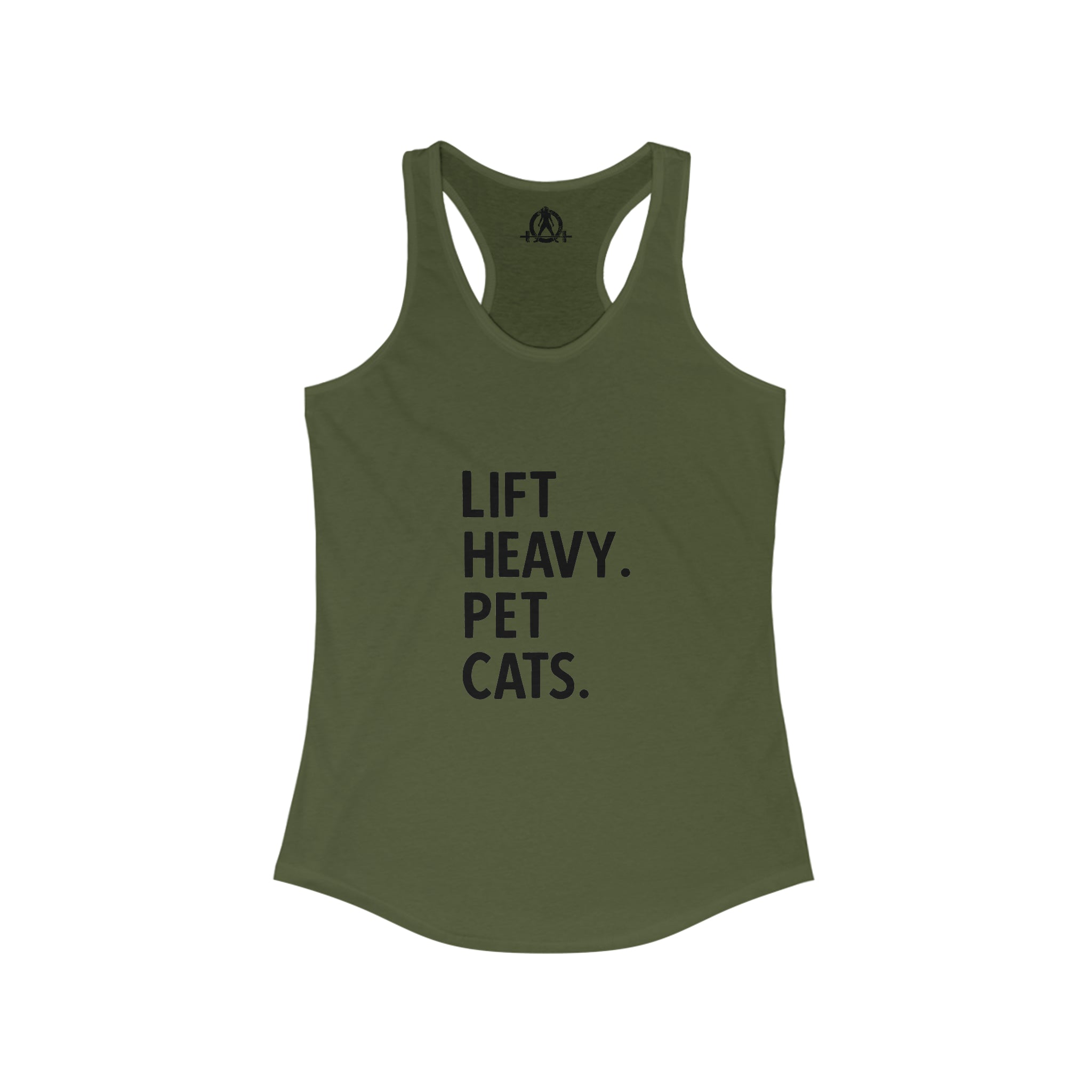 Lift Heavy Pet Cats - Women's Ideal Racerback Tank - Front Logo and Small Back Logo