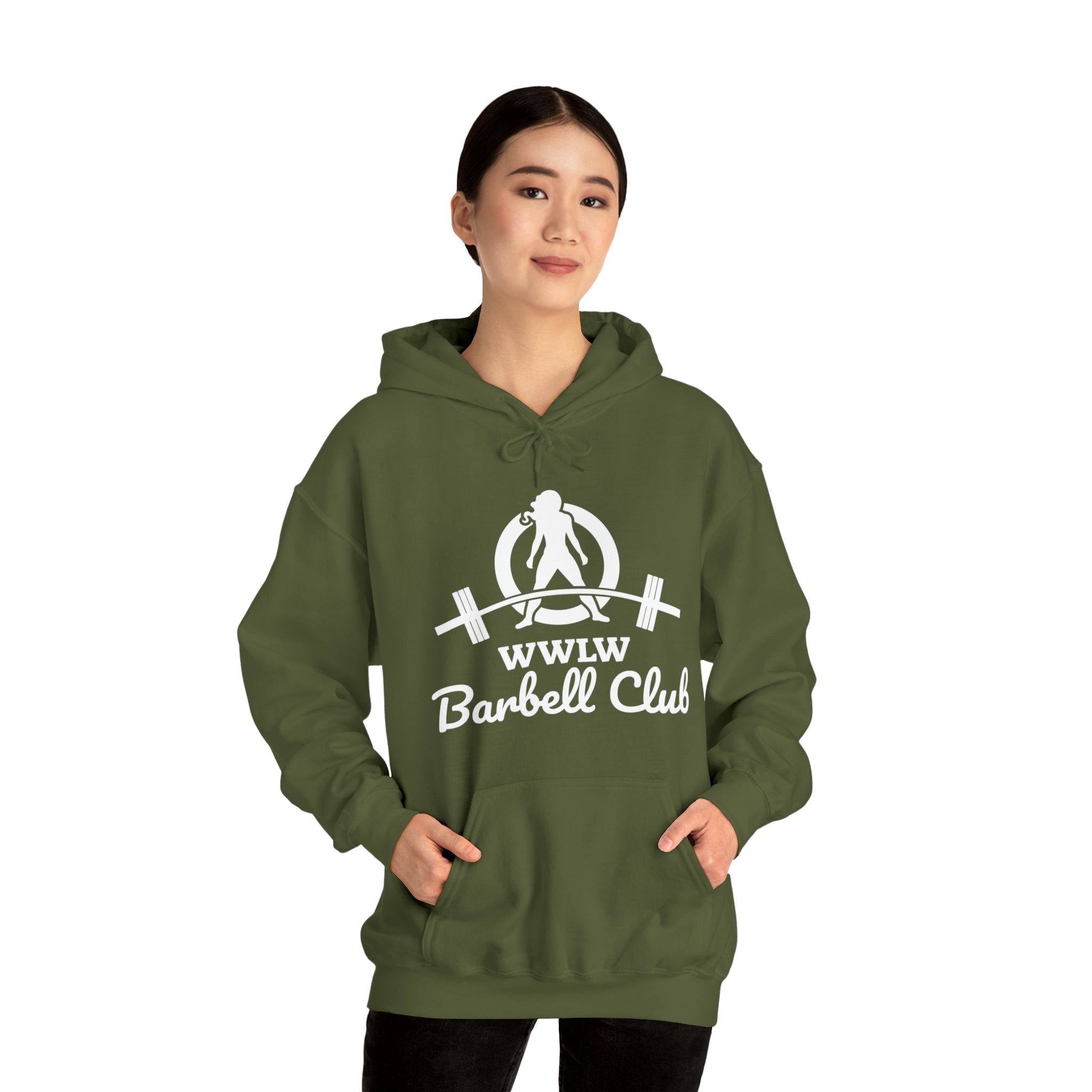 Barbell Club Classic Logo White - Unisex Heavy Blend Hooded Sweatshirt (BEST SELLER)