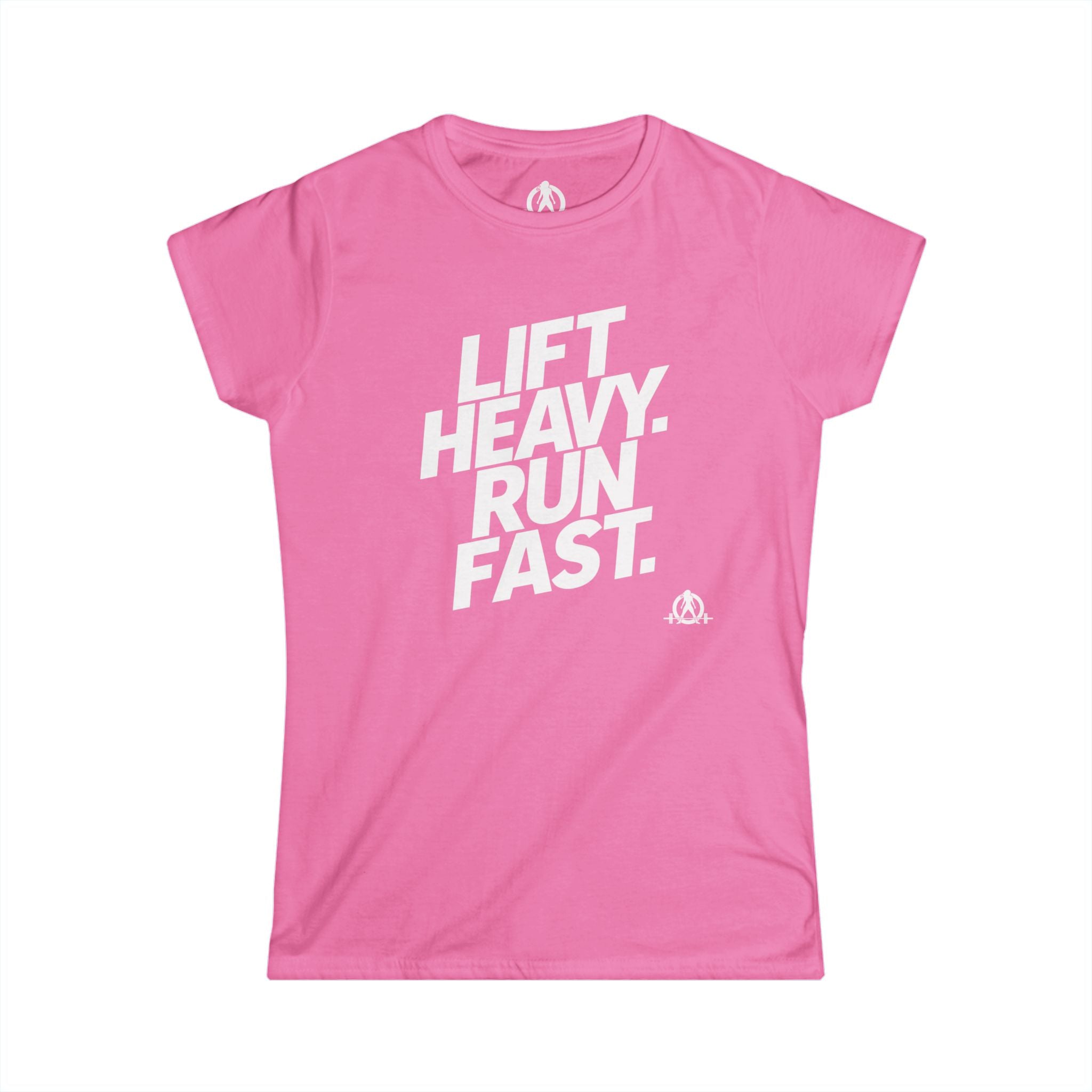 Lift Heavy Run Fast - Women's Softstyle Tee - White Front Logo