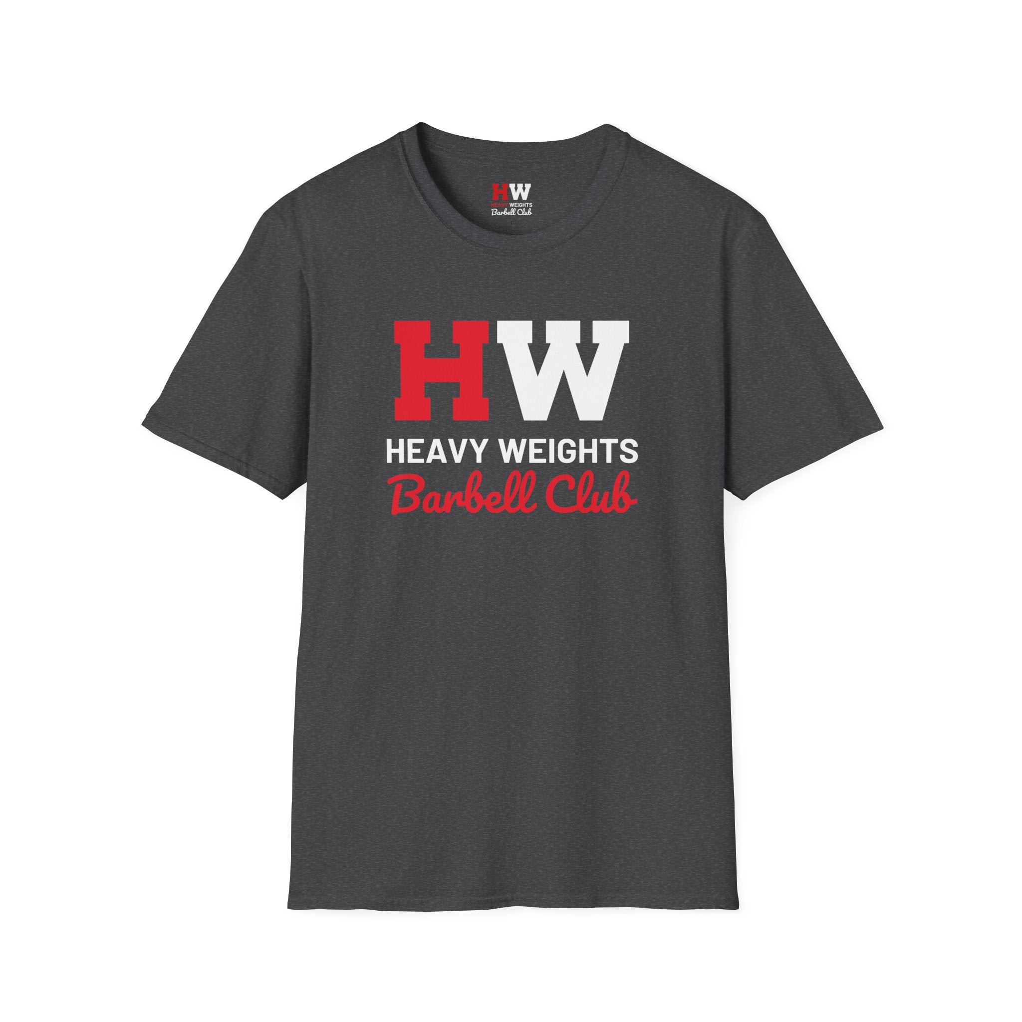 Heavy Weights Barbell Club  - Unisex Softstyle T-Shirt - Black Logo - Plain Back