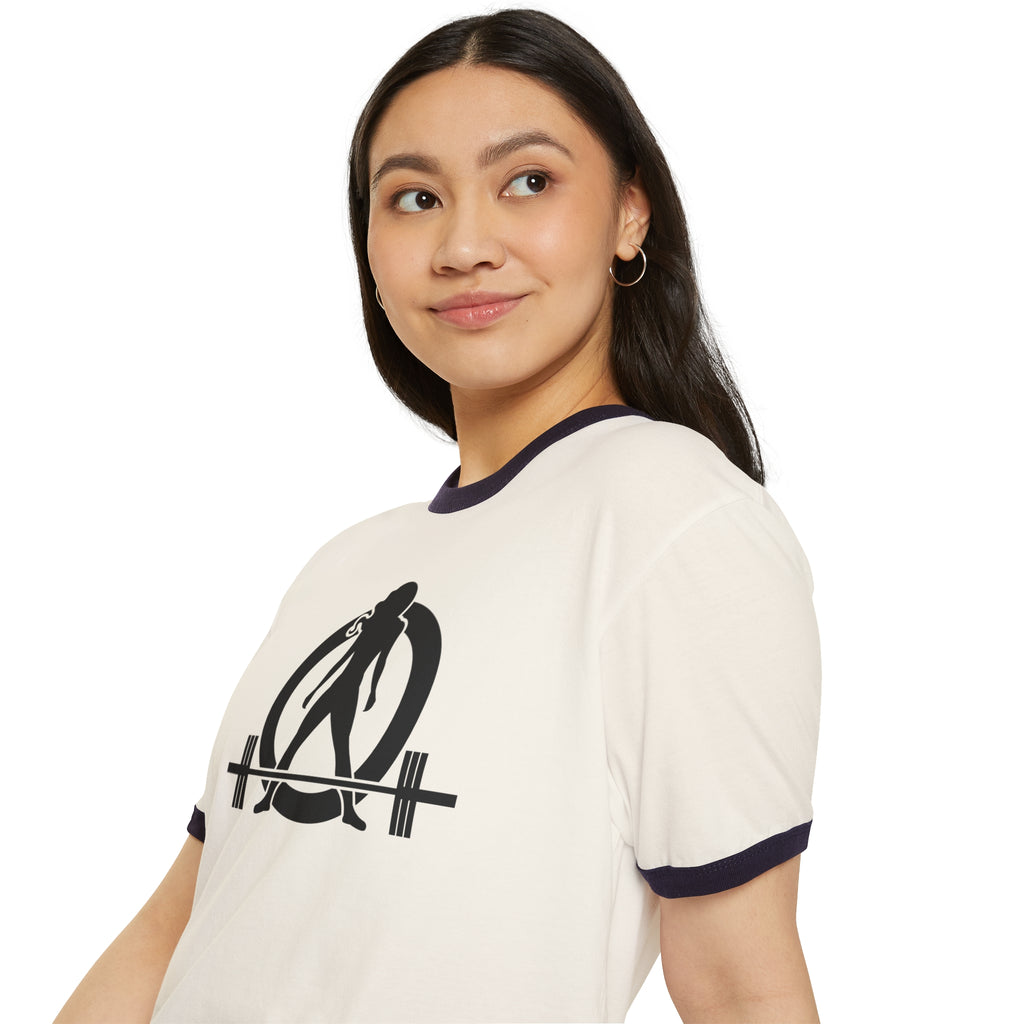 45 + 45 - Unisex Cotton Ringer T-Shirt - Black Logo Front & Back