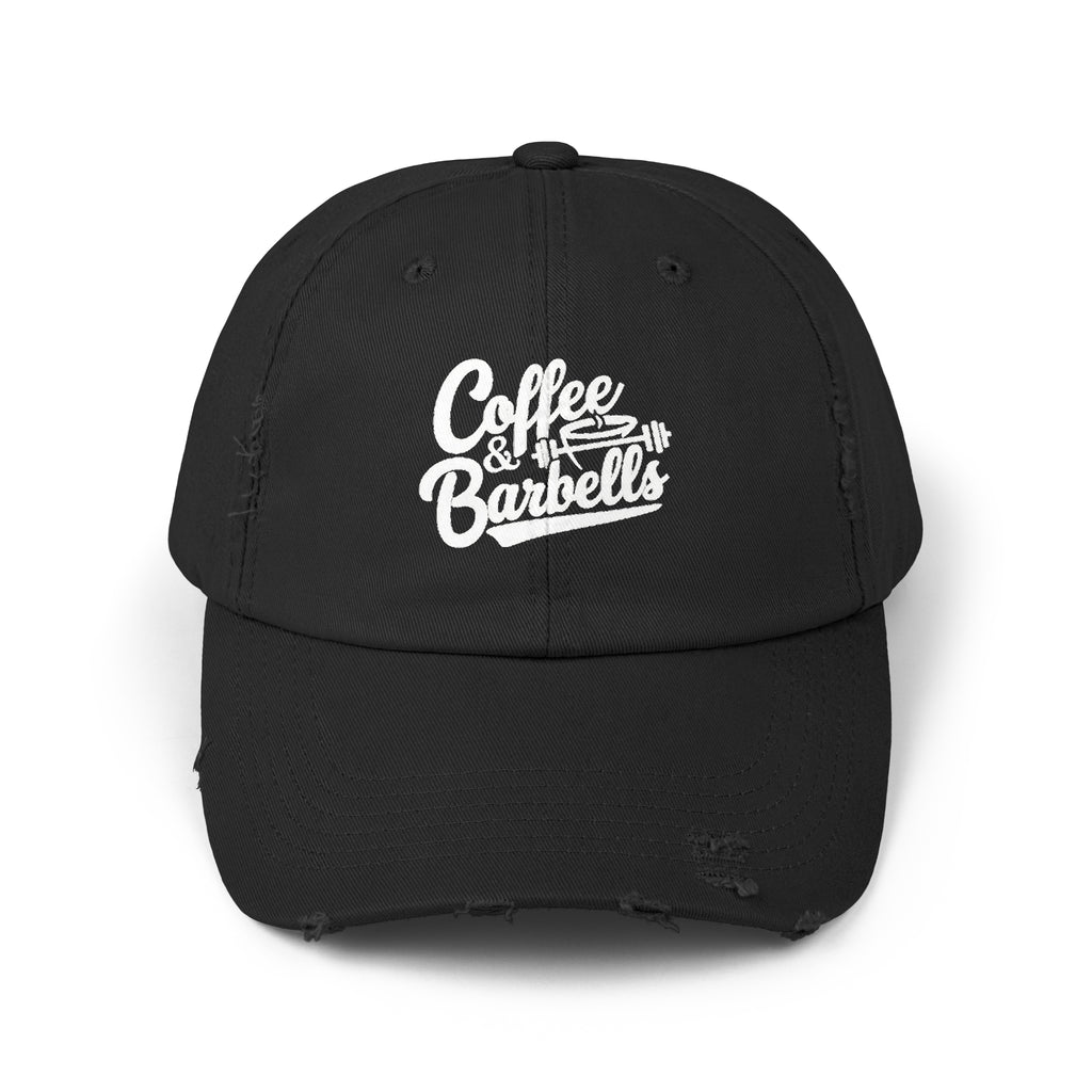 Coffee & Barbells - Unisex Distressed Cap - White Logo