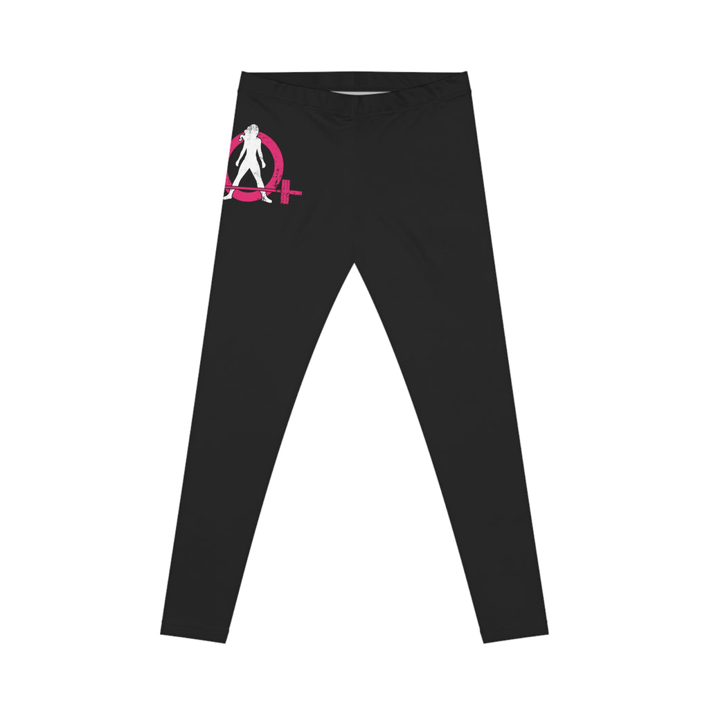 Black Women's Casual Leggings - Distressed Color Logo - Right Hip