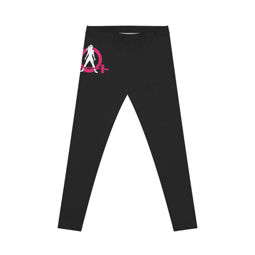 Black Women's Casual Leggings - Distressed Color Logo - Right Hip